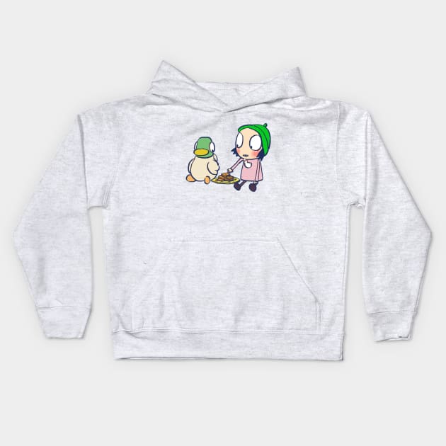 sarah and duck sharing cookies / children's cartoon Kids Hoodie by mudwizard